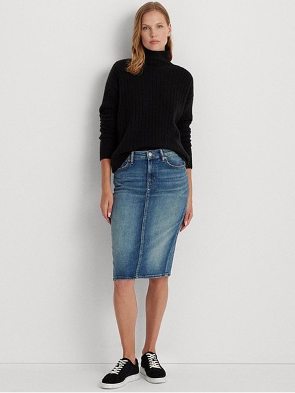 LRalph Lauren Denim Midi Jean Skirt Back Slit RLL blue 6 medium